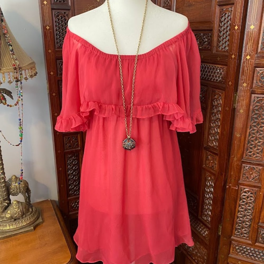 VINTAGE FREE PEOPLE Coral Off the Shoulder Tunic - Size XS